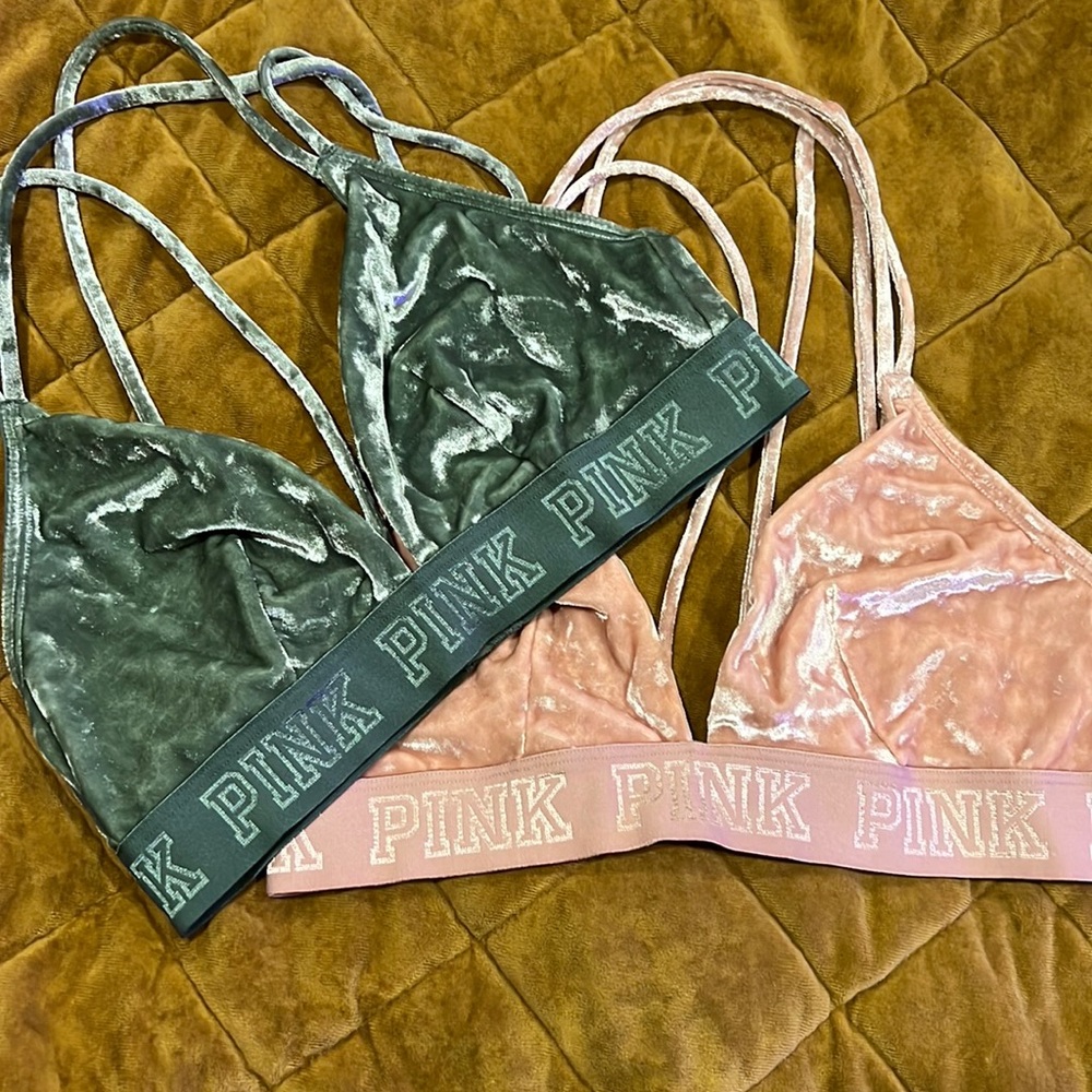 Victoria’s Secret Pink Velvet Strappy Unlined Bralette Bundle